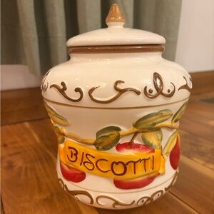 VINTAGE BISCOTTI Ceramic Cookie Jar Hand Painted Nonnis Fruit Design